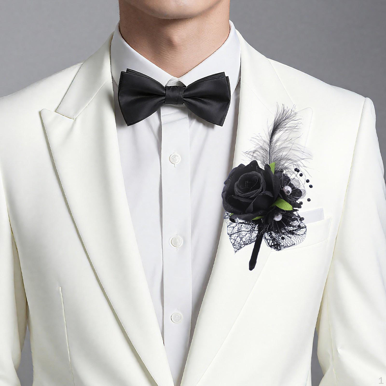 

Artificial Flower Wrist Corsage Bride Bridesmaid Bouquet DIY Supplies Wristlet Band for Photo Prop чорний