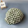 Retro Plaid Newsboy Hat Women's Big Hat Top Shows Face Small Beret Literary and Versatile Painter Hat Cloud Hat