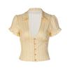 Vintage T-shirt Women's Fashionable Unique Street-style Sexy Cardigan with Buttons and Short Sleeves
