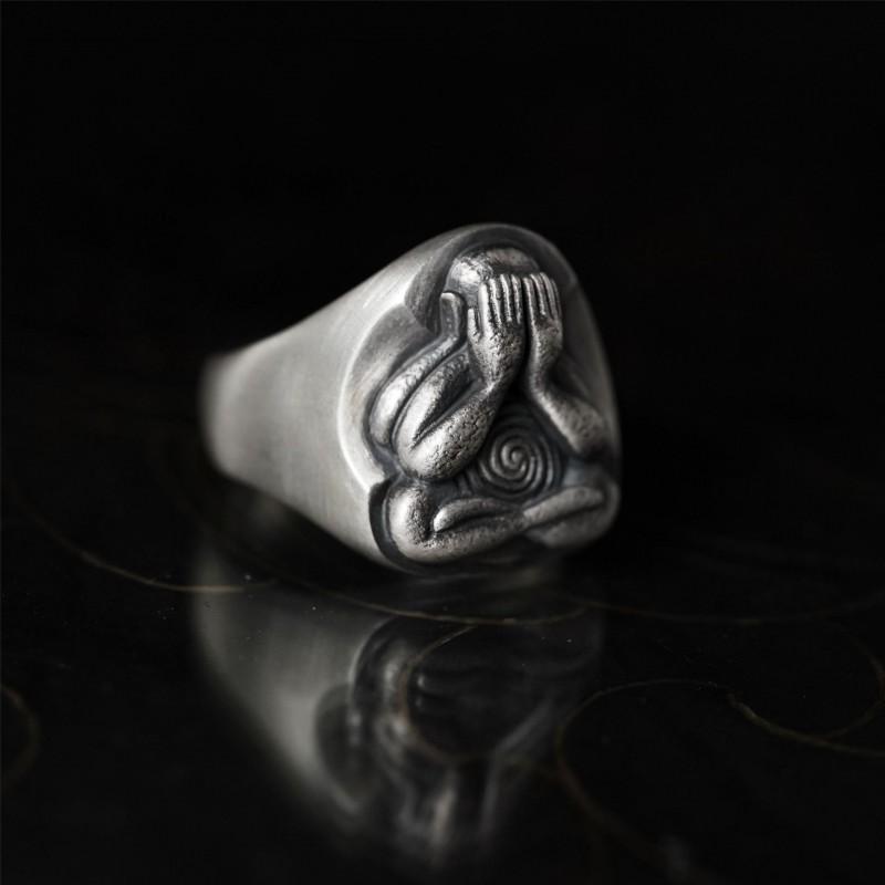 Adjustable Open Ring With Buddha Motif Vintage Style Mens Womens Bohemian Statement Jewelry