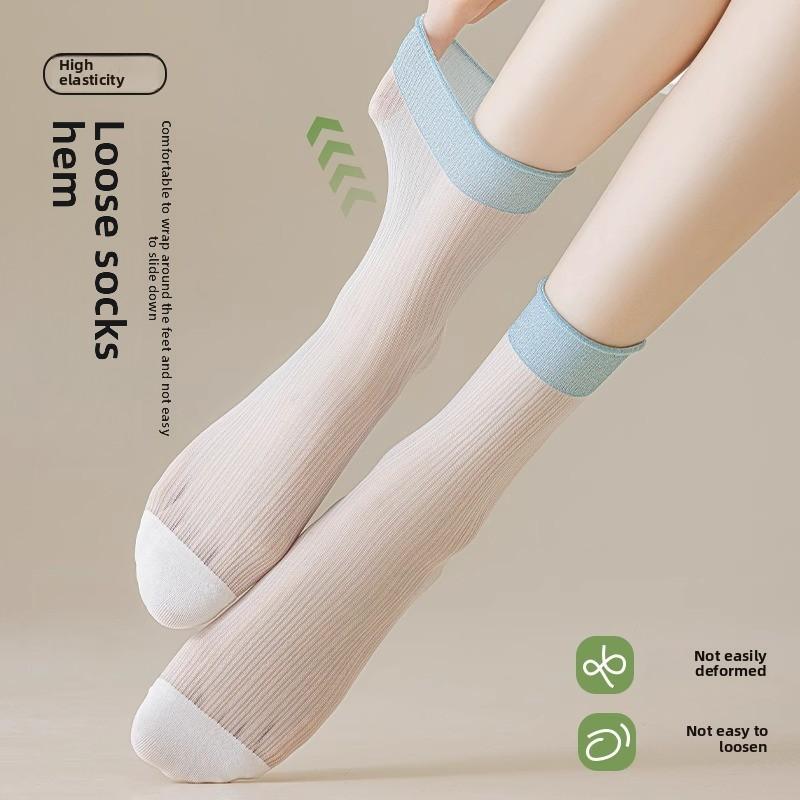 5 Pairs of Women Spring and Summer Ultra Thin Transparent Mesh Breathable Tube Ice Socks