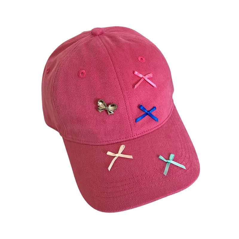 Bow Baseball Cap for Women Wide Brim Cotton Bowknot Peaked Hat Korean Dopamine Cute Big Head Circumference Adjustable Bows Hats