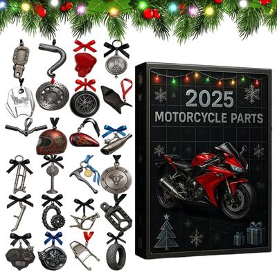 2025 24denní vánoční odpočítávací kalendář 2D akrylový přívěsek s díly motocyklu Novoroční adventní dekorace pro výzdobu vánočního stromku