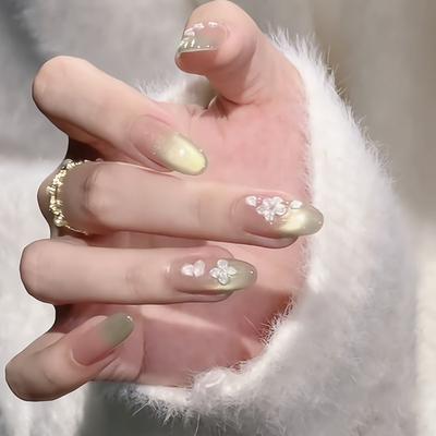 Coole Farbverlaufs-Nagelsticker in Mint-Katzenaugen-Optik mit dreidimensionalen Blumen, sanft und süß, abnehmbar, 30 Stück