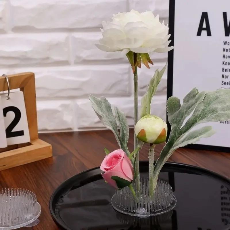 Round Ikebana Stem Holder Suction Cup Transparent Flower Arrangement Base Flower Fixing Bracket Vases Floral Fixed Base Holder Cup Holders 5