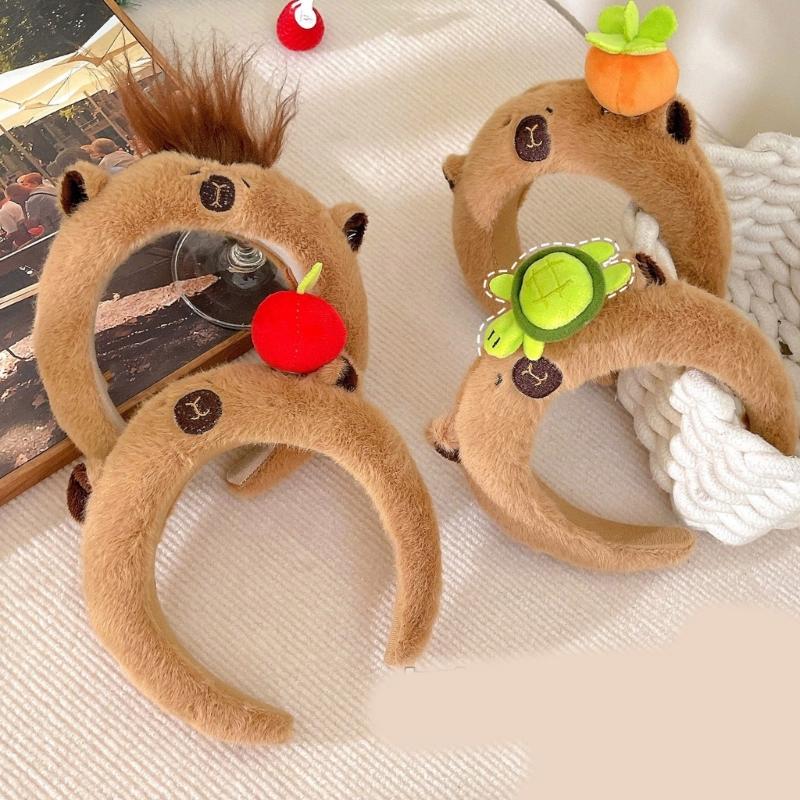 Cute Capybaras Shape Hair Hoop Women Cartoon Headbands Plush Makeup Hairband