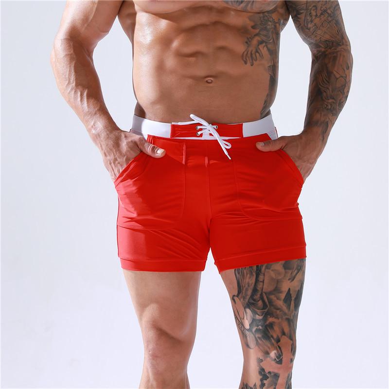 New Men's High-End Quick-Dry Plus Size Double-Layer Tie-Up Swim Trunks