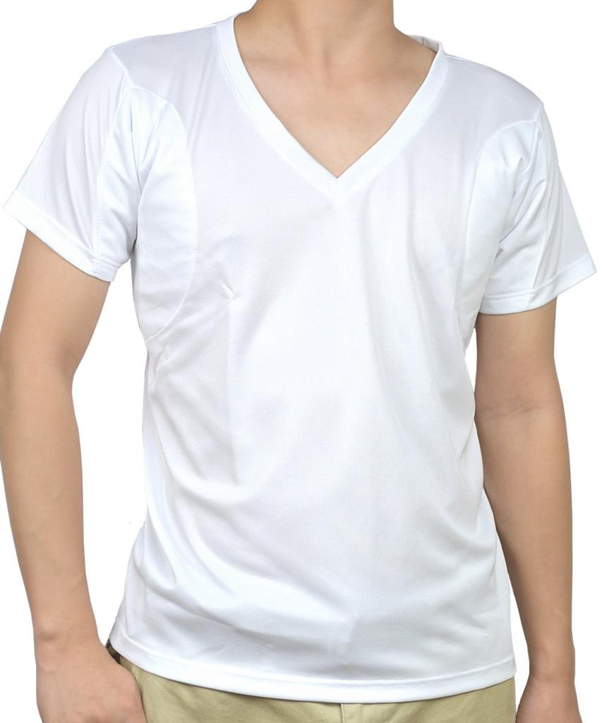 Claire Micro Cubic Deep Shirt with Underarm Sweat White V-Neck Pads, 2-Pack, Medium,