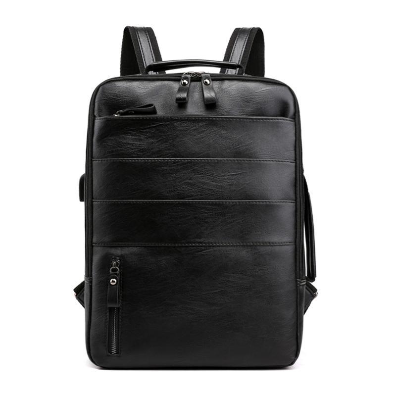 

Business Backpacks For Men Waterproof PU Leather Laptop Bag Large Capacity USB Charging Rucksack Male Fashion Travel Bagpack sac чёрный