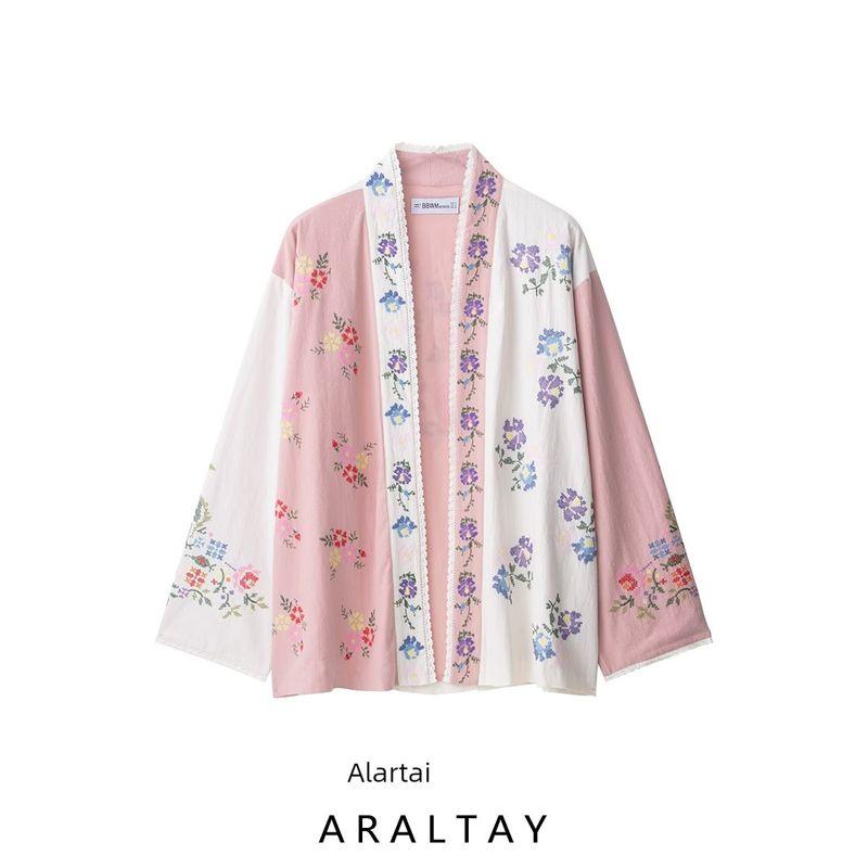 Araltay New Arrival Fashion Style Women's Clothing Fashionable All-Match Cotton Flower Embroider Long Shirt Outwear 4786205