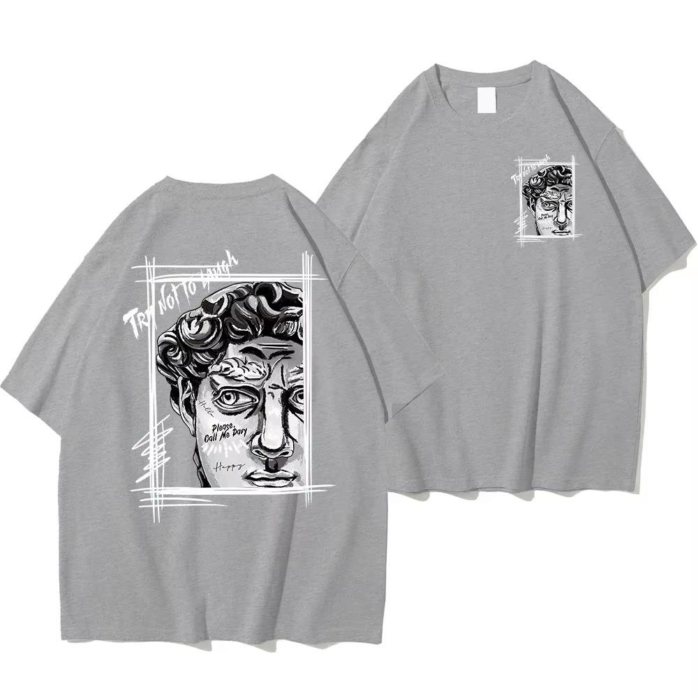 Creative Sculpture Funny Graphic Print 100%Cotton Men's T Shirt Short Sleeve Crew Neck Tee Fashion Loose Clothing Casual Tops