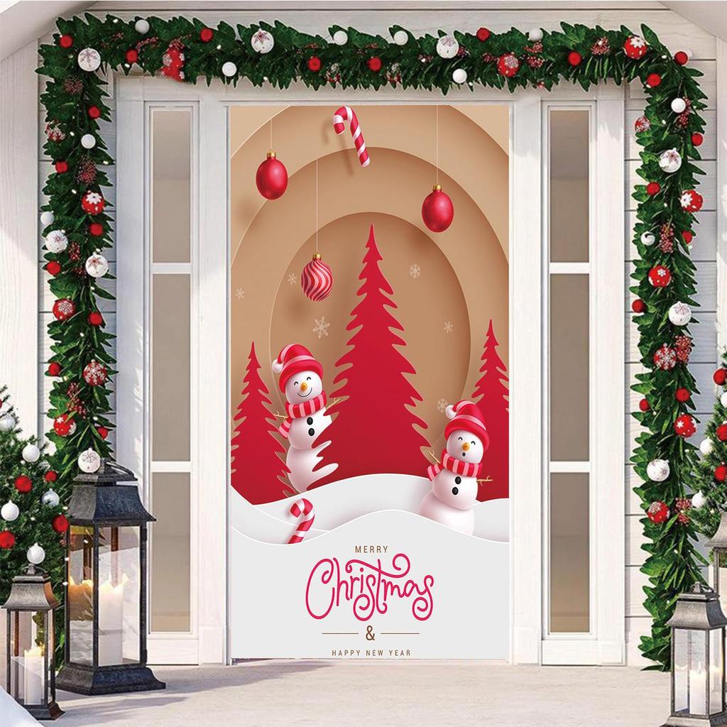 Four-Sided Stretch Christmas Door Cover - Easy Install with Festive Pattern