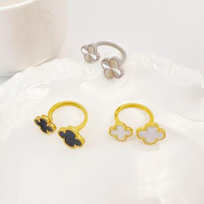 Hohe Version des Glücksklee-Rings für Frauen mit neuer Nischenöffnung, verstellbarer Fingerring, kleiner, frischer Schmuck