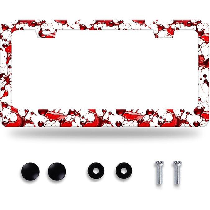 Cherry Blossom License Plate Frame Beautiful Flowers Pink License Plate Stainless Steel Funny License Plate Holder Floral Car Accessories Decoration