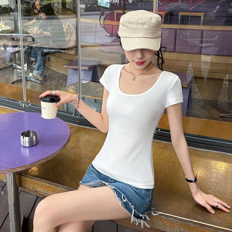 

New hollow backless versatile summer sexy short-sleeved solid color T-shirt fashion slim top versatile and thin short xl( 62.5-70kg ) білий