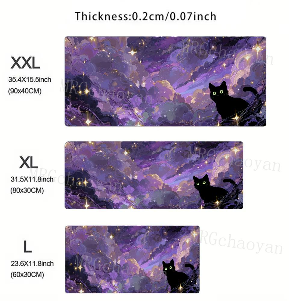 Kawaii Black Cat Silicone Soft Gaming Mouse Pad Large Keyboard Pad Topographic Mouse Pad for Keyboard with Anti-Slip TableMat