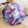 1pc Dreamy Rainbow Unicorn Umbrella Portable Folding Umbrella Iron Frame Hole Bone Structure Outdoor Home Umbrella