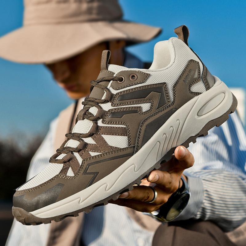 Breathable Mesh Hiking Sneakers Men's Thick-soled Outdoor Trekking Camping Shoes Male Elastic Climbing Shoes Wear-resistant