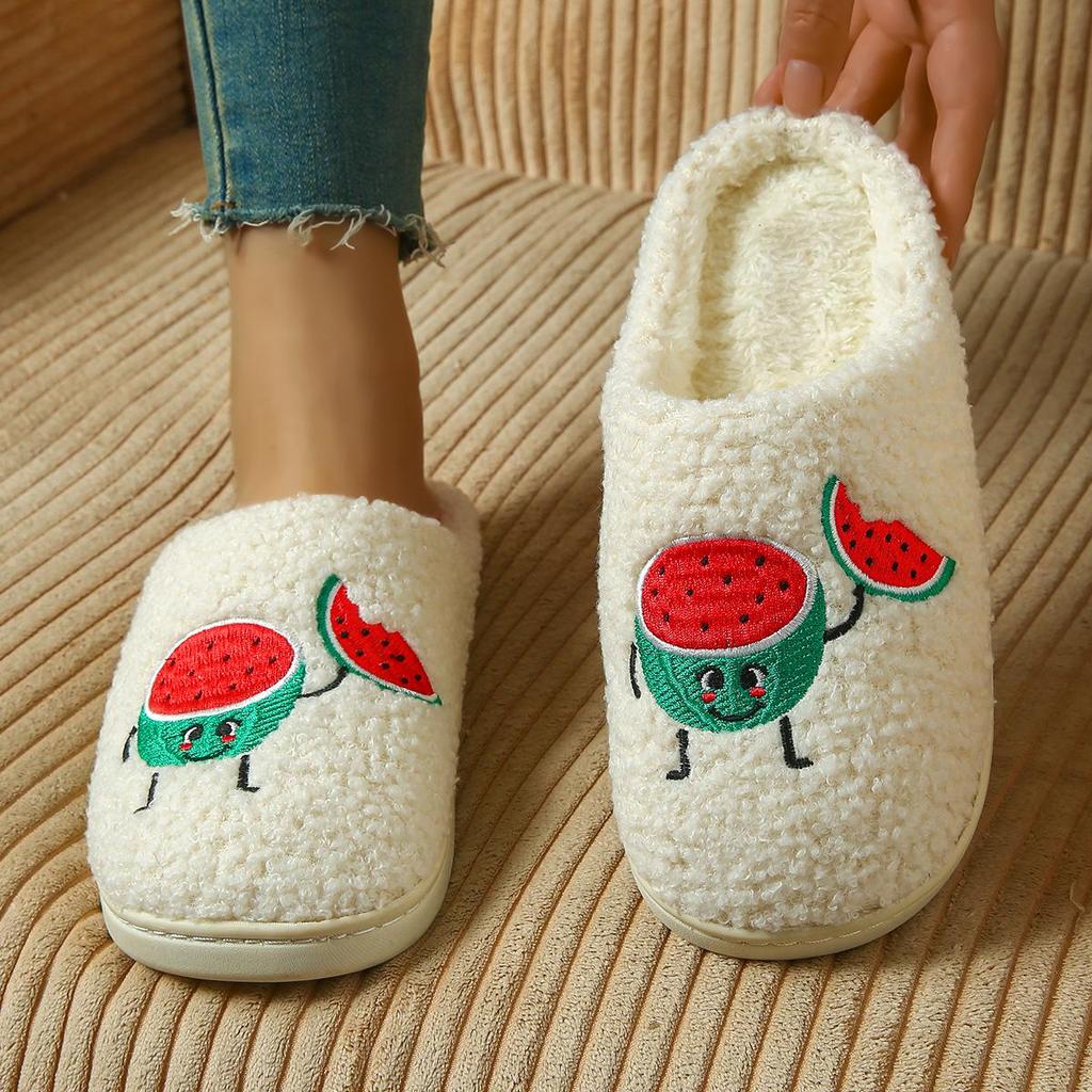 Cozy Winter Cotton Slippers - Watermelon Design, Non-Slip Sole for Men & Women
