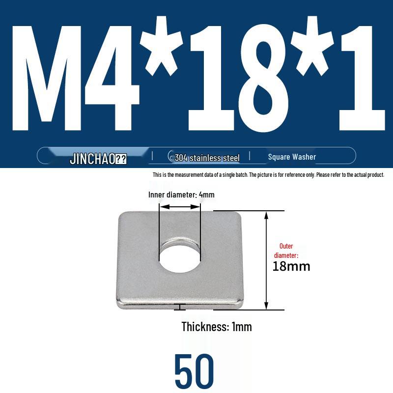 304 Stainless Steel Thickened Square Flat Washer for Curtain Wall (M4-M16)