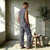 European Summer Men's Linen Sleeveless Lapel Shirt & Long Pants Set - Breathable Casual Two-Piece