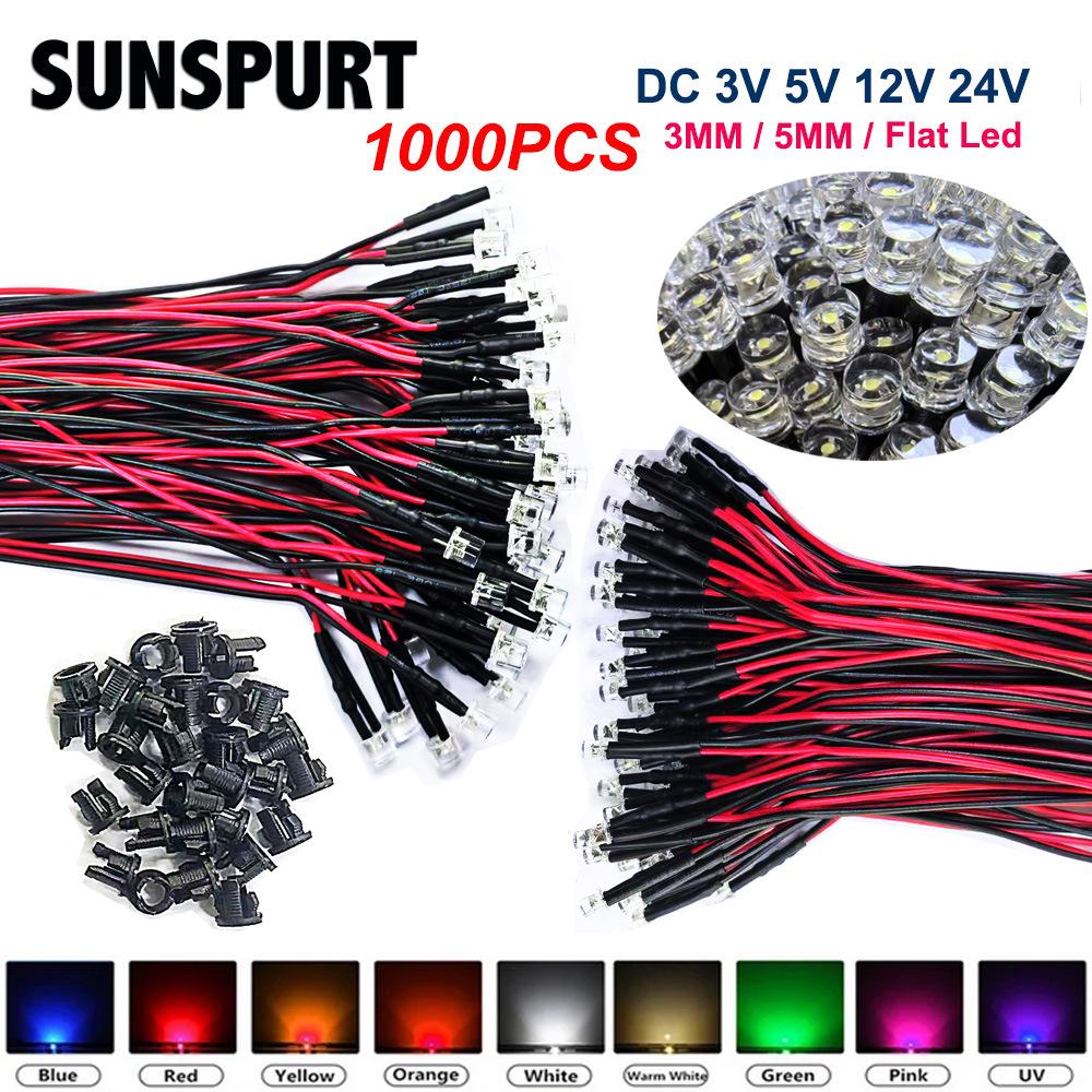 F3/5mm Flat Head Transparent Diffuse LED Signal Indicator with Wires, 3V-24V