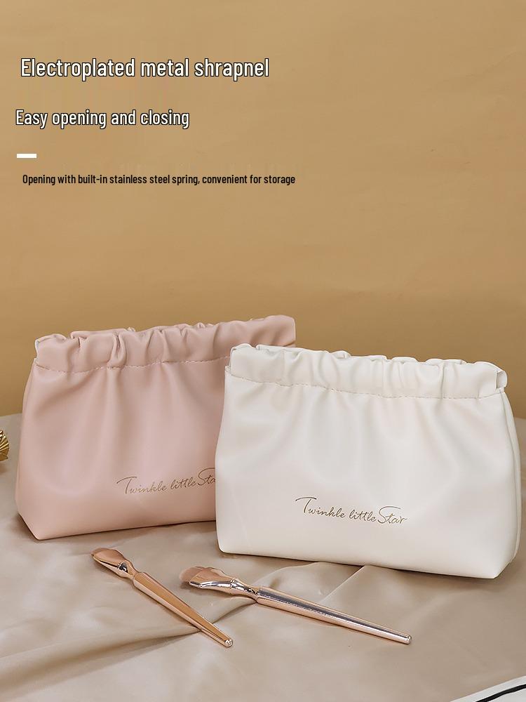 High-Value PU Pleated Cosmetic & Lipstick Travel Makeup Bag