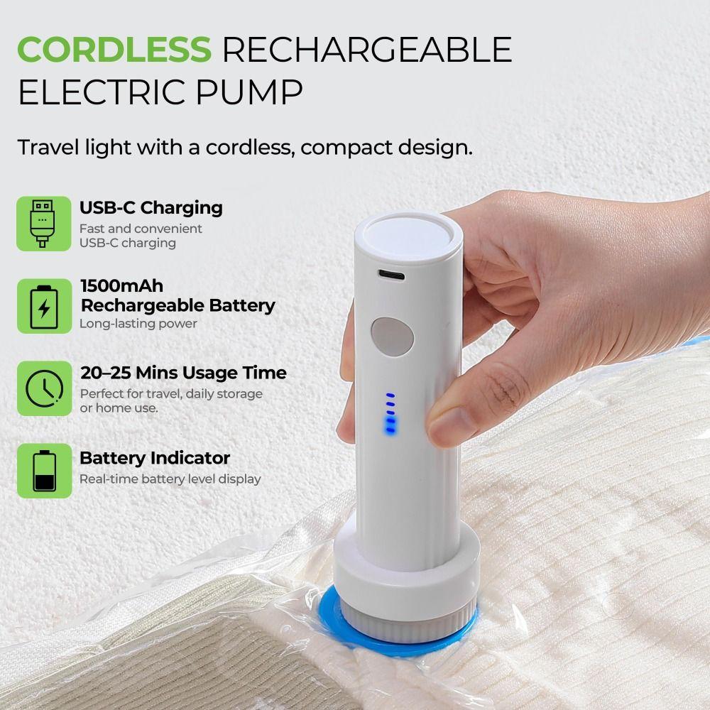 New Rechargeable Electric Vacuum Pump Portable Low Noise Compressed Bag Air Pump Mini Lightweight Clothes Vacuum Sealer Travel