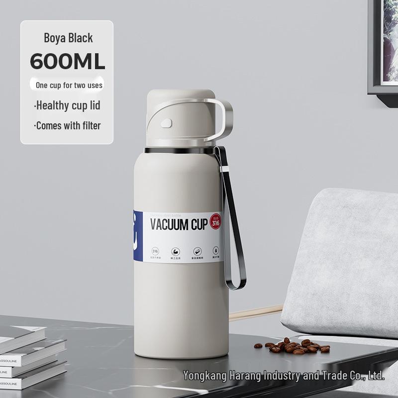 316 Stainless Steel Insulated Water Bottle with Double Lids & Tea Infuser for Outdoor Use