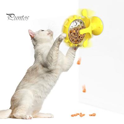 Interaktives Leckerli-Spender-Spielzeug für Katzen, 360-Grad-rotierende Windmühle, langsamer Katzenfutterspender mit Saugnapf, Spielzeug zum Auslaufen von Tierfutter für Hauskatzen