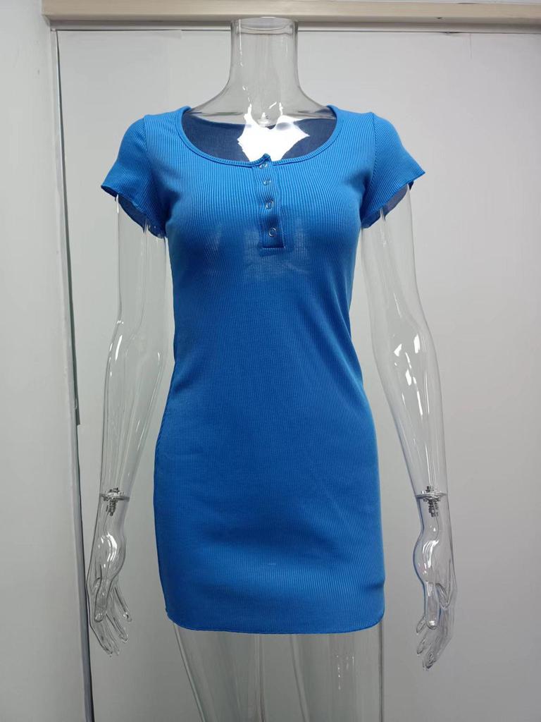 2025 Spring/Summer Women's Cross-Button Bodycon Short-Sleeve Dress
