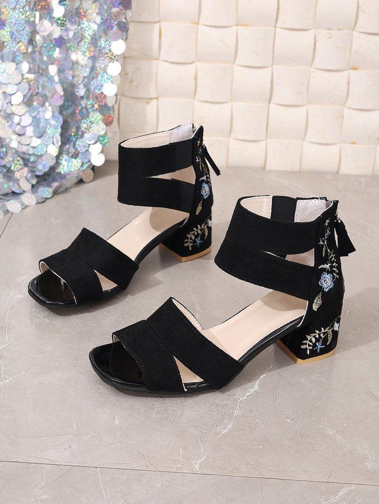 

Summer new temperament high-heeled sandals round head thin heel solid color open-toed casual daily versatile fashion Internet celebrity same style 35