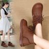 Women’s Classic Oxfords Boots Flats Black Leather Student Booties for Girl Motorcycle Ankle Boots Winter Boots