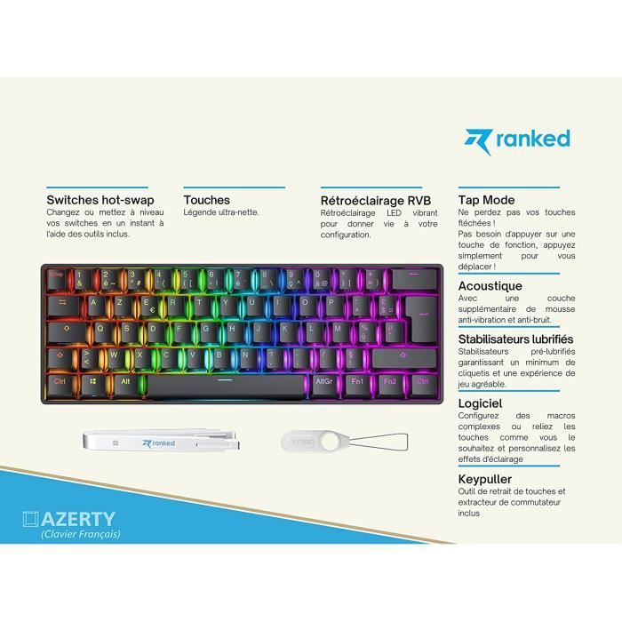 Clavier Mécanique Gaming - Ranked - N60 Nova - Hot Swap - RGB - AZERTY Français