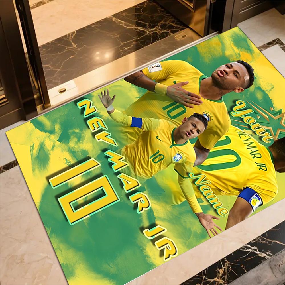 Neymar Jr Football Legend Customizable Name Carpet Design for Foyer Dormitory Playrooms Balcony Anti-slip Rug Office home decor Spiritual Gift