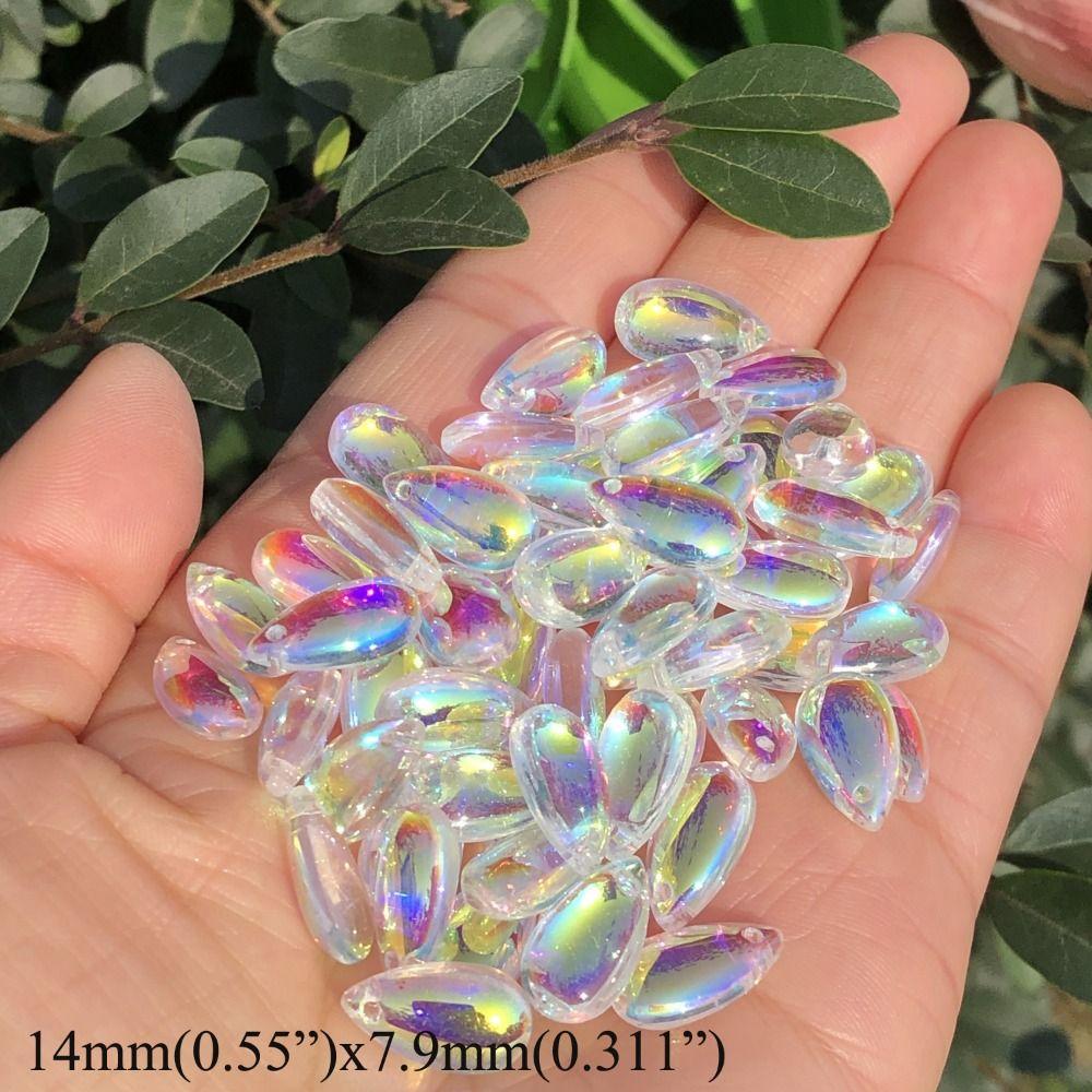 100 STK Gjennomsiktig Vanndråpe Krystall Perforert Krystallpynt Glassperle Smykkefremstilling