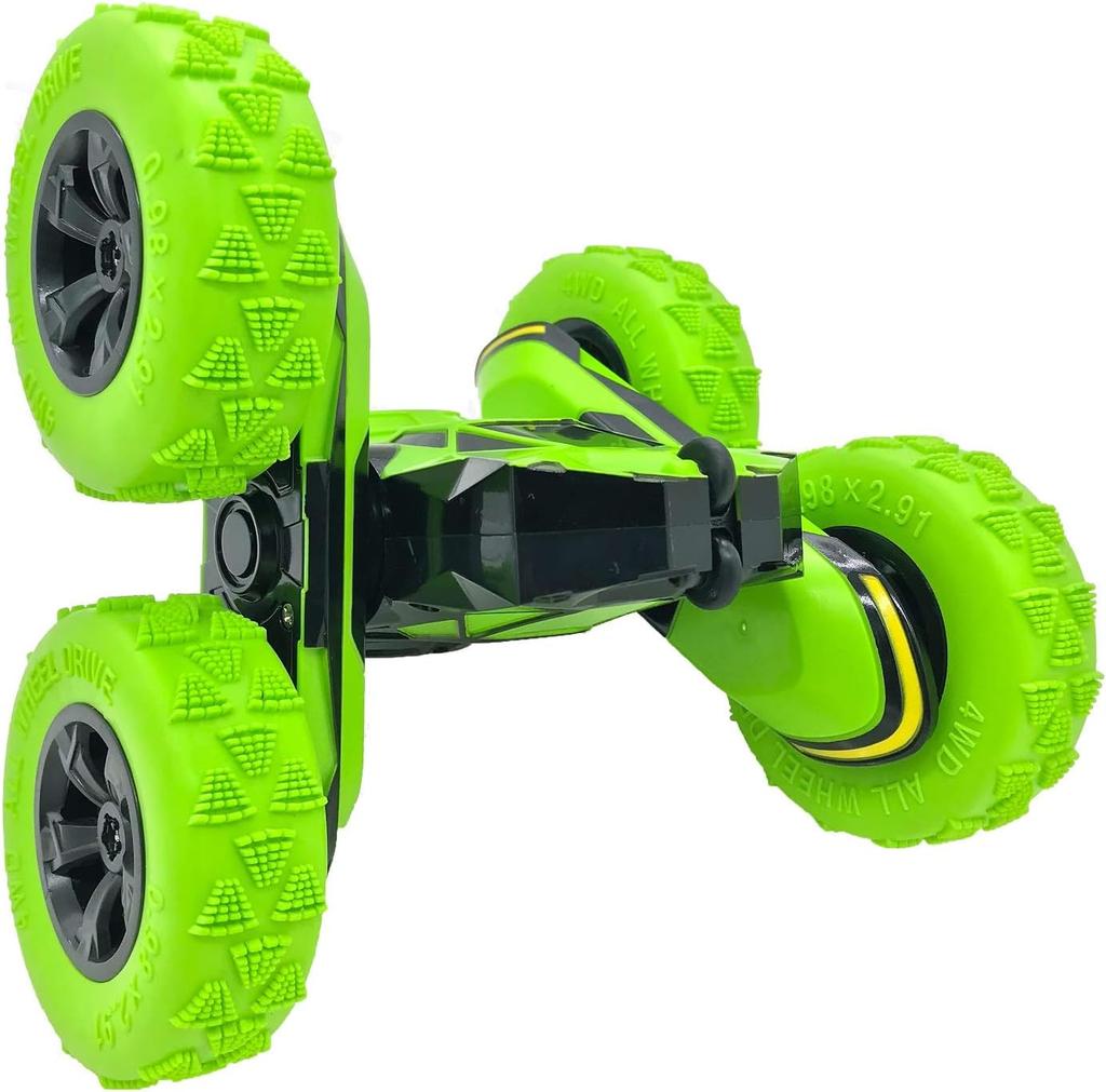 Threeking RC Stunt Cars Auto na dálkové ovládání Oboustranné řízení otočné auto o 360 stupňů, zelená