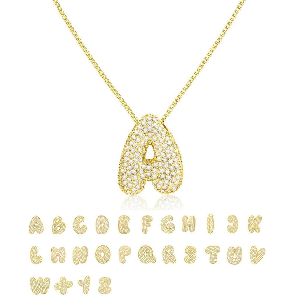 18K Gold 26-Letter Zircon Necklace with Copper Inlay