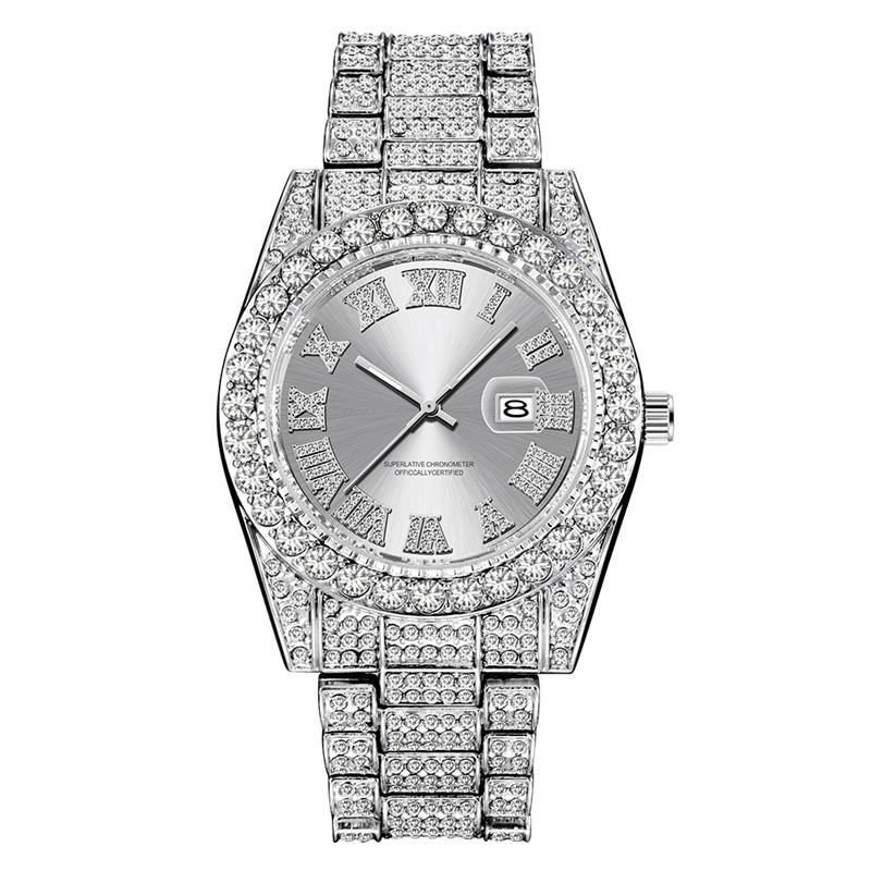 Men Genuine Big Brand Designer Watches Luxury Diamond Golden Fashion Alloy Band Calendar Quartz Gifts Watch Silver Reloj Hombre
