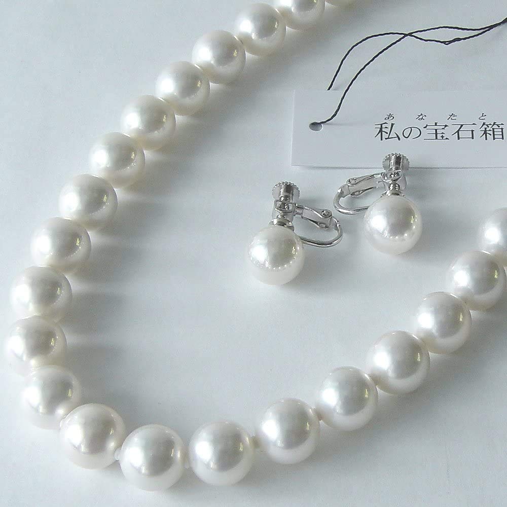 [Your and My Jewelry Box] Pearl Necklace and Earring Set  White, 10mm, 45cm Earrings Made In Japan [Gift Wrapped]