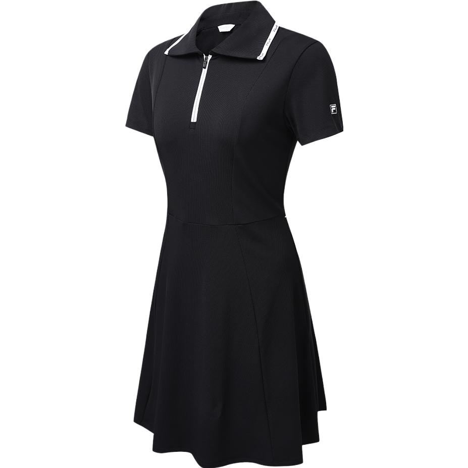 

FILA Fitted Solid Color Short Ruffle Hem Golf Polo Dress Women dresses Black A11W325317F-BK S