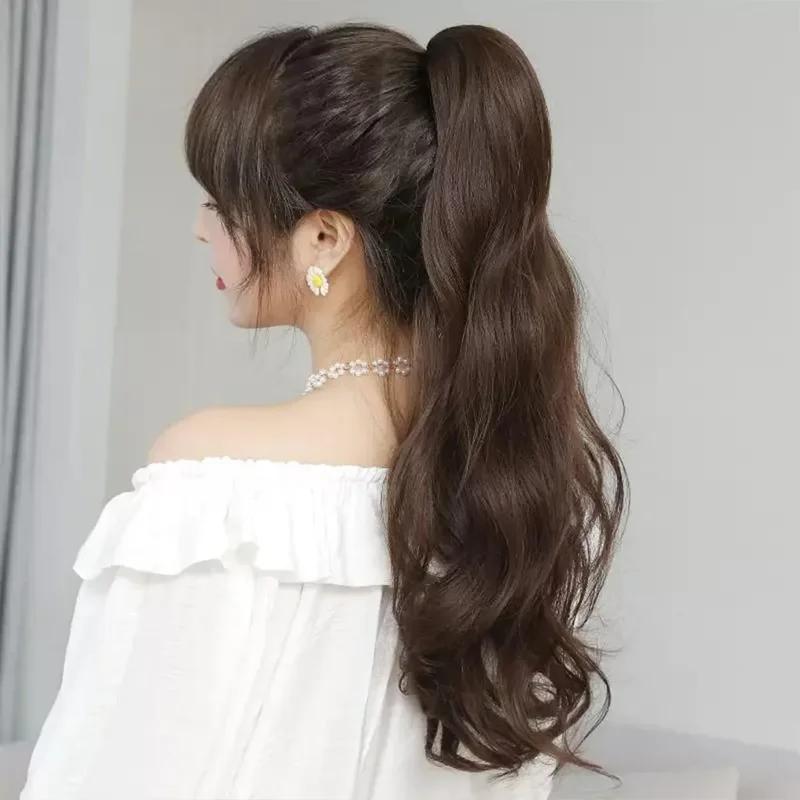 Synthetic Long Straight Claw Clip On Ponytail Hair Extensions 50cm Heat Resistant Pony Tail Hair Piece For Women Daily Party
