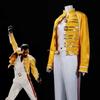 Queen Κύρια Φωνητικά Freddie Mercury Κοστούμι Cosplay Κίτρινο Δερμάτινο Μπουφάν Παλτό Unisex Στολή Αποκριών Καρναβαλιού