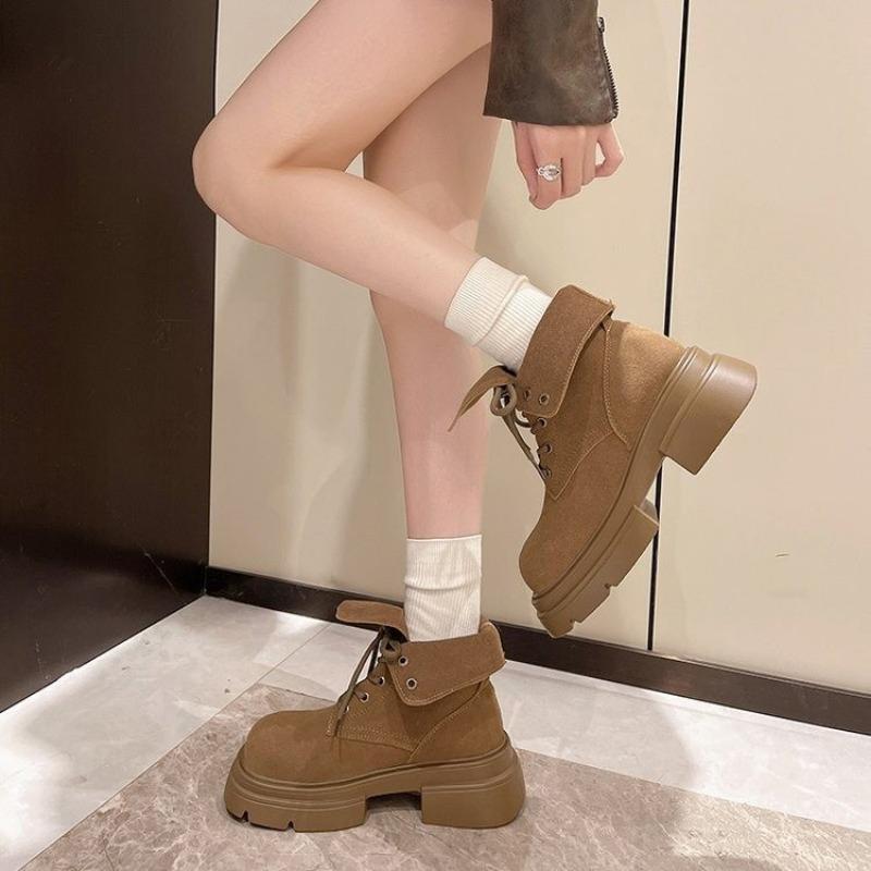 Fashion Women's Boots Retro Leather Designer Shoes Women's Luxury Short Boots Thick Sole Anti-Slip Round Toe Ankle Shoes