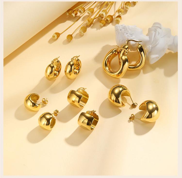 Chunky Geometric Hoop Earrings for Women, Circle Huggie Ear Jewelry, Stainless Steel Waterproof Earring Oorbellen Wholesale