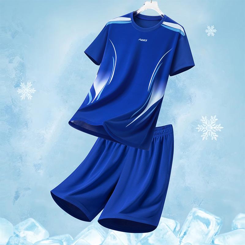 Men's Quick-Dry Sports Suit: Short Sleeve T-Shirt & Summer Fitness Football Training Gear. Custom Logo Option Available.