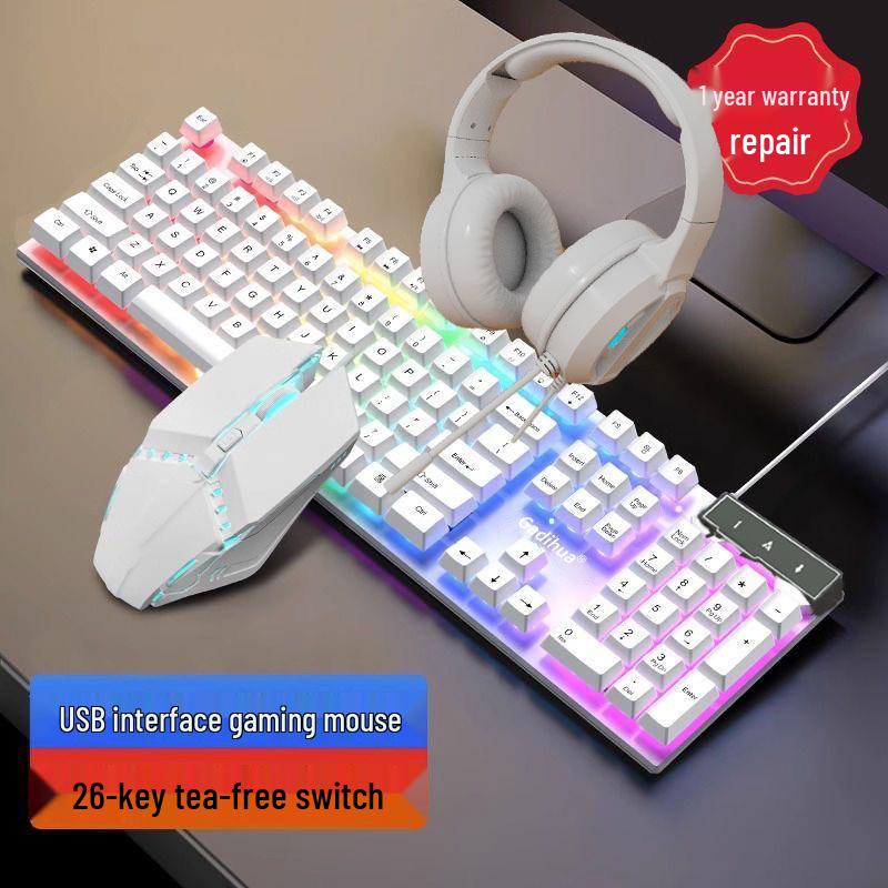 Silent Mechanical-Feel Wired Keyboard & Mouse Gaming Set (3-Piece, Universal for Computers & Laptops)