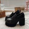 New Versatile Thick-soled Round-toe Leather Shoes for Women, High Heels