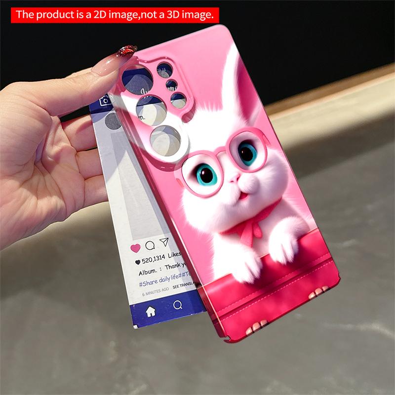 2DFlat Samsung phone case Cute White Bunny with Pink Glasses in Pink Suitcase Applicable to Galaxy S23 S24 S25ULTRA S26 A12 A14 A15 A16 A54 A55