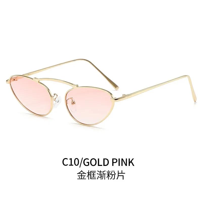 Fashion Luxury Cat Eye Sunglasses for Women Unique Small Oval Metal Frame Brand Design Eyewear UV400 Sunglasses Lentes De Sol